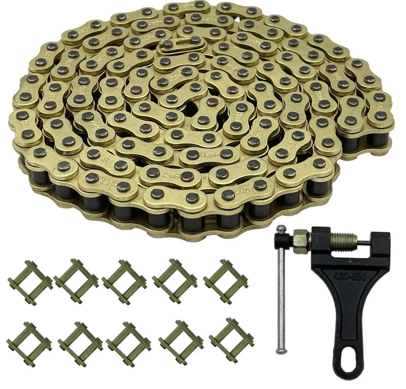LUSM 428H Motorcycle Gold Chain 130 Links with Chain Breaker for 125 150 200cc Motorcycle Mini Bike Dirt Bike Go Kart Compatible with SSR TaoTao Coolster Apollo Baja Kazuma Chinese ATV - Image 4
